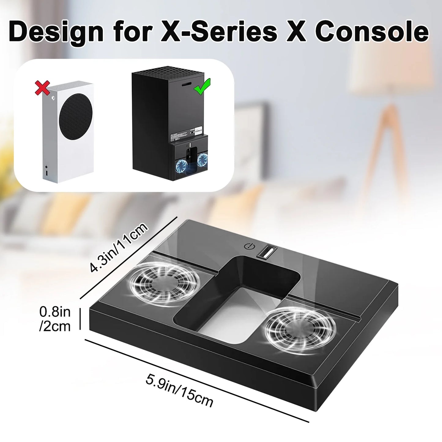 USB Cooling Fan Fit for Xbox Series X Console, Vertical External Cooler, Ultra-Quiet Fast Cooling System with Dual Fans and 2.0 USB Port