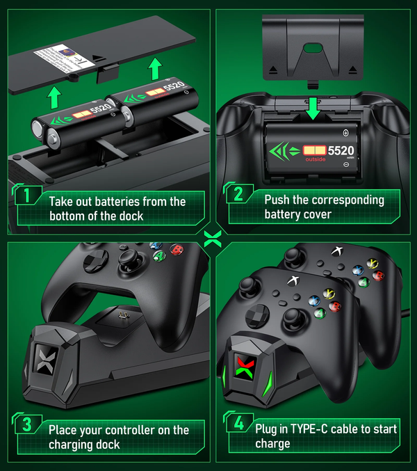 Xbox Controller Charger Station with 2*5520Mwh Rechargeable Battery Pack for Xbox Series X/ Series S/Xbox One,Black