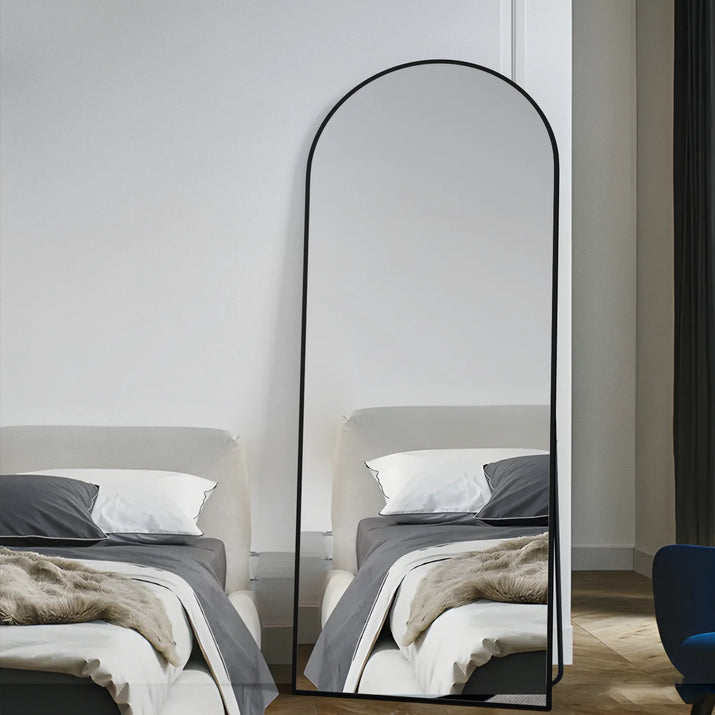 Full Length Mirror Arched Mirror, Floor Mirror with Stand, 64" X 21" Full Body Mirror Black Arch Standing Mirror Large Bedroom Mirror