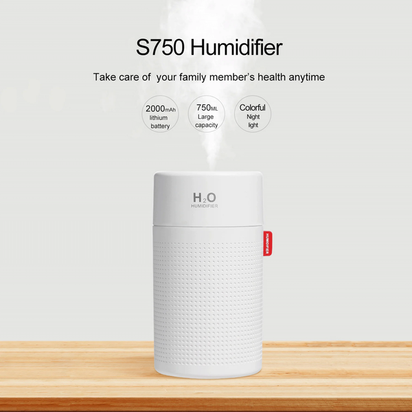750Ml Cool Mist Ultrasonic Humidifier for Large Room, 7 Color LED Light